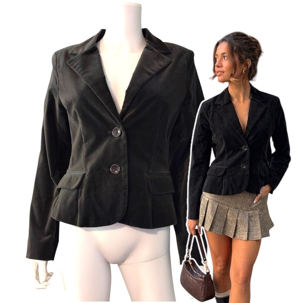 Y2K Attention Gray Velour Blazer Peplum Crop Size 12 Velvet Minimalist Preppy